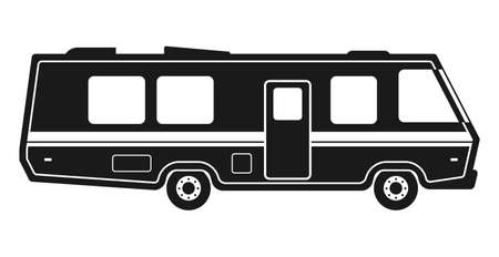 Camper. Motorhome icon. House on wheels. Car for travel and tourism. Vector illustration, isolated on a white background.のイラスト素材
