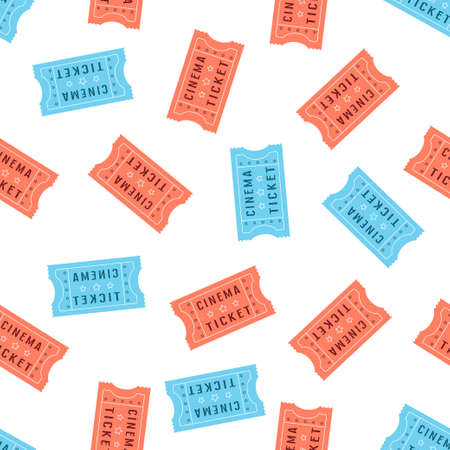 seamless pattern with cinema tickets, vector illustration of film pass coupons on white backgroundのイラスト素材