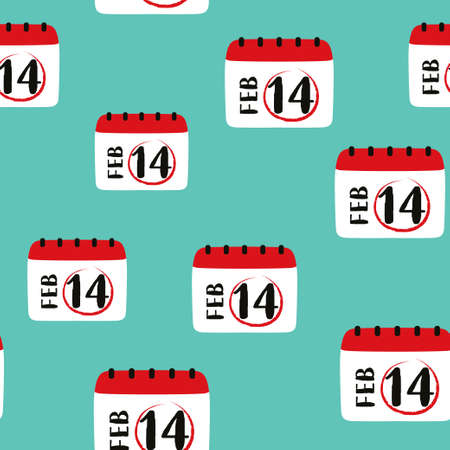 seamless pattern of february 14 calendars on blue background, simple design on valentines day on textiles, wallpaper, backgrounds, souvenirsのイラスト素材