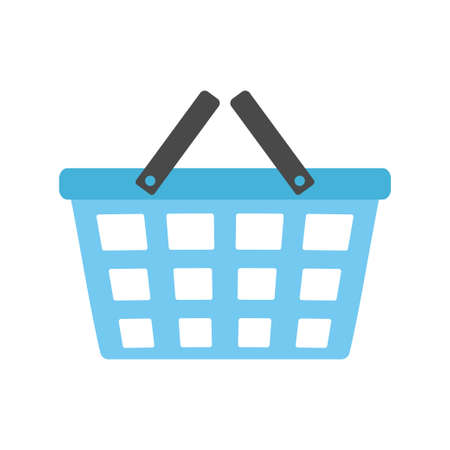 shopping basket simple icon isolated on white background, blue store cart icon, flat cartoon vector illustrationのイラスト素材