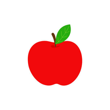 cartoon red apple isolated on white background, vector illustration with fresh fruit for any design, flat styleのイラスト素材