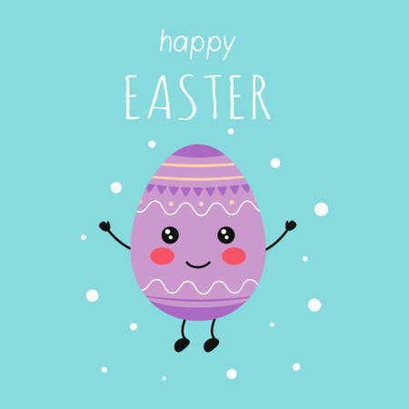 cartoon card with cute easter egg characters, happy easter concept, vector illustrationのイラスト素材