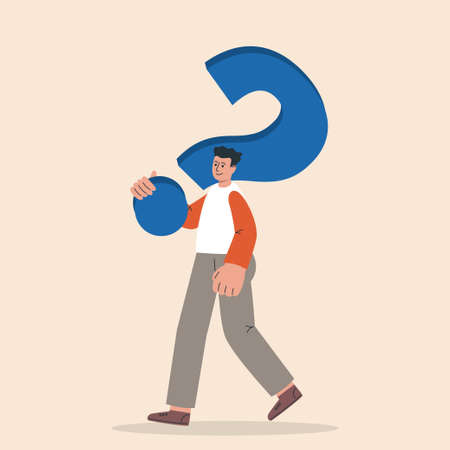 Man with a question mark. Hard question with no answer or solution. pondering problem. vector illustrationのイラスト素材
