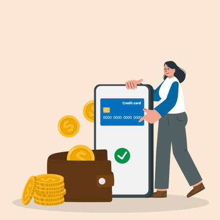 Financial transaction or withdrawal concept. Send, receive money from card on electronic wallet. money transfer from phone. Online payment in mobile. vector illustrationのイラスト素材