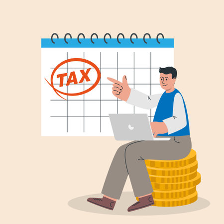 Tax Day Reminder Concept. Businessman submit tax by online concept, online tax payment and report. business income. vector illustration.のイラスト素材
