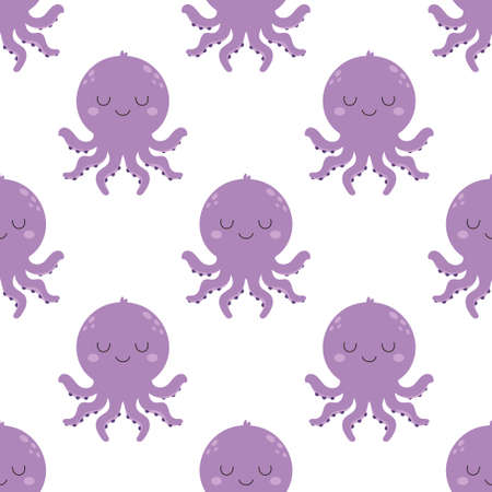 cute octopus seamless pattern, underwater animals isolated on white background, scandinavian style, vector illustrationのイラスト素材