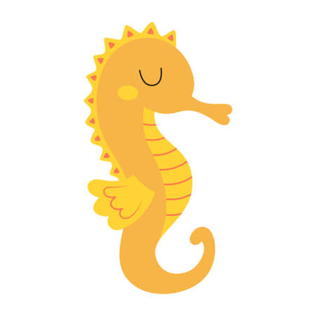 cute cartoon yellow seahorse in flat style isolated on white background, vector illustrationのイラスト素材