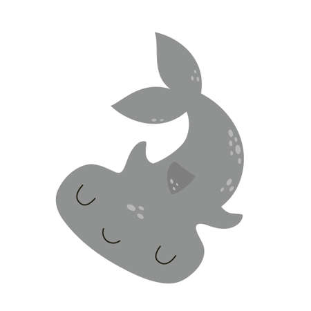 vector illustration of cute hammerhead shark in cartoon style, childish card of underawater animalのイラスト素材