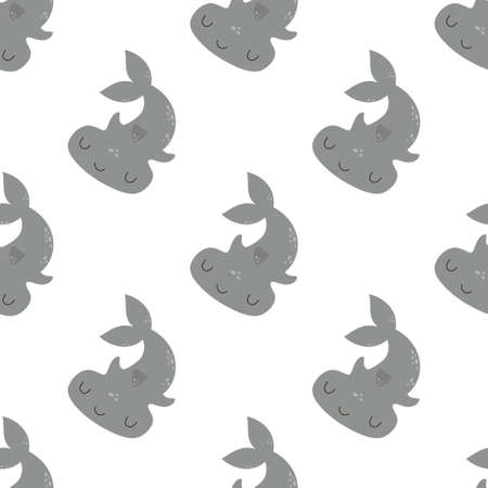 childish seamless pattern with hammerhead sharks in scandinavian style on white background, cute baby animals, repeating simple flat design for kids with underwater mammalのイラスト素材