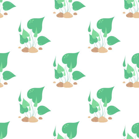 vector seamless pattern with underwater ocean plants, aquatic and aquarium seaweeds, tropical marine algae, sea wildlifeのイラスト素材