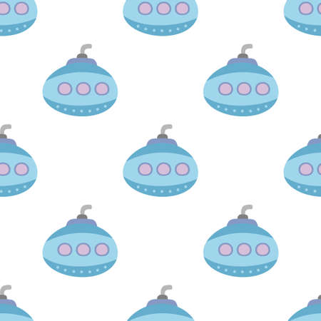 seamless pattern with cartoon submarine isolated on white, childish texture for fabric, textile, vector backgroundのイラスト素材