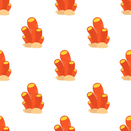 marine seamless pattern with coral algae in cartoon style on white background for textile, print, wallpaper, flat designのイラスト素材