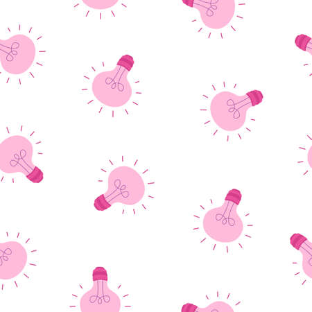seamless vector pattern with light bulb, purple electric lamp background, idea sign, solution, thinking sign symbol pattern, design for web page backgrounds, fabric, wallpaper, textile and decorのイラスト素材