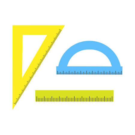 set of three different plastic rulers of different shapes, school office supplies, stationery, cartoons style, vector illustration isolated on white backgroundのイラスト素材