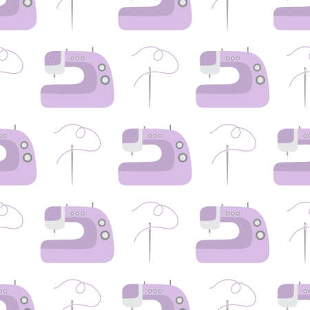 seamless pattern of sewing machine and needle with thread, vector illustration with sewing...