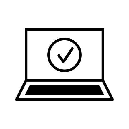 Laptop check mark icon. Concept of okay system update process. Pictogram isolated on a white background.のイラスト素材