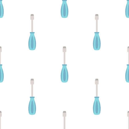 seamless pattern with cartoon blue screwdriver on white background, vector illustration of repair toolのイラスト素材