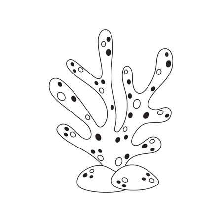 cute coral on pebble isolated on white background, cartoon vector illustration in silhouette, perfect for summer designs, card, logo, decorationsのイラスト素材