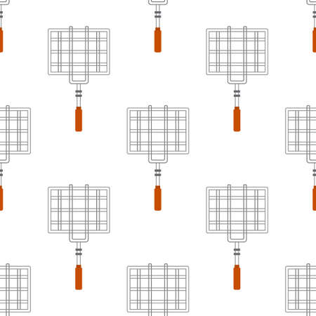 vector seamless pattern of grill grate on white background, outdoor barbecue, vector illustration in flat styleのイラスト素材