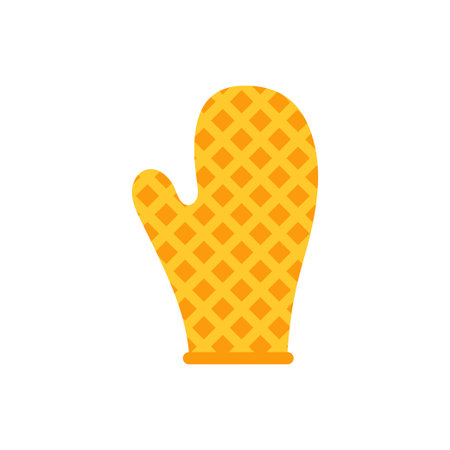 yellow oven glove or mitt with stripes isolated on white, used for protect hand from hot objects, kitchenware or bbq theme, flat styleのイラスト素材
