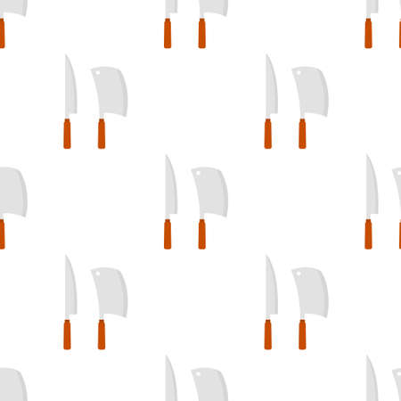 seamless pattern with kitchen knives on white background, vector illustration of bbq equipmentのイラスト素材