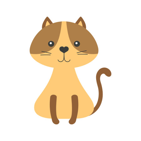 vector flat illustration of cute brown cat isolated on white background, funny pet in cartoon styleのイラスト素材