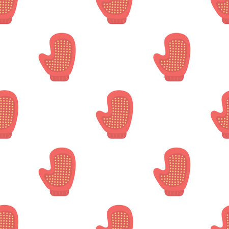 grooming equipment for pet care, seamless pattern of pet grooming glove, caring of domestic animal on white background, flat styleのイラスト素材