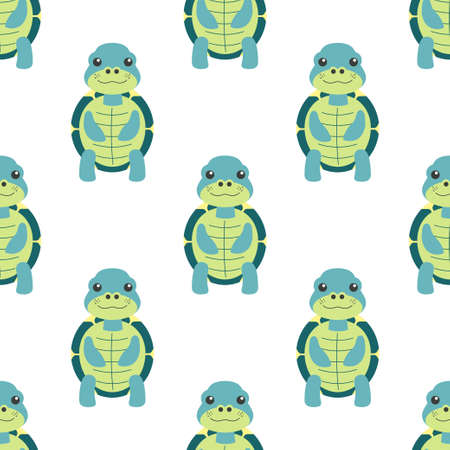 cute seamless pattern with turtles on white background, marine reptiles in flat style, cartoon vector illustration with pet for decor and design, textiles, wallpaperのイラスト素材