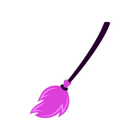 vector illustration of cute witch broom isolated on white, magic element, simple drawing of broomstick for halloween cardのイラスト素材