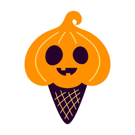 happy halloween vector illustration of ice cream with pumpkin, flat design styleのイラスト素材