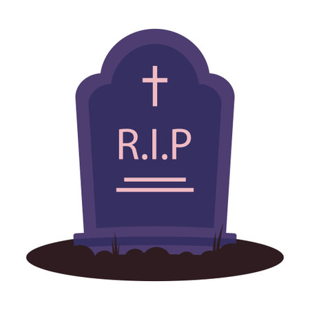 vector illustration of headstone isolated on white, halloween card with headstone in flat styleのイラスト素材