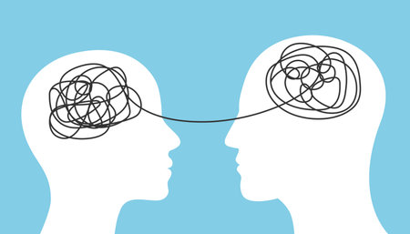 Man and woman dont understand each other. Couple fighting have misunderstanding in relationships. vector illustrationのイラスト素材