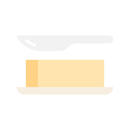 Butter Margarine icon. Brick of butter on plate with knife, milk based product. vector illustrationのイラスト素材