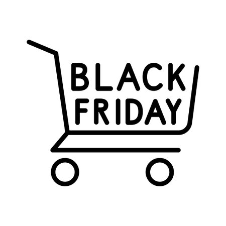 Black Friday sale with shopping trolley. Pictogram isolated on a white background. vector illustration.のイラスト素材