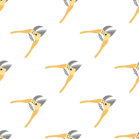 seamless pattern with cartoon gardening scissors on white background, gardening tool of secateurs, flat vector illustration for any designのイラスト素材