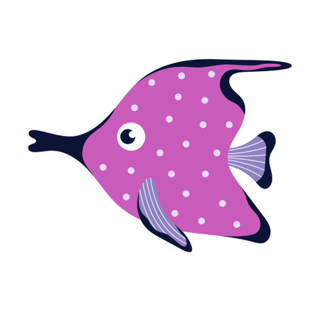 cute fish vector illustration in flat style isolated on white, cartoon tropical, sea, aquarium fish, print for kidsのイラスト素材