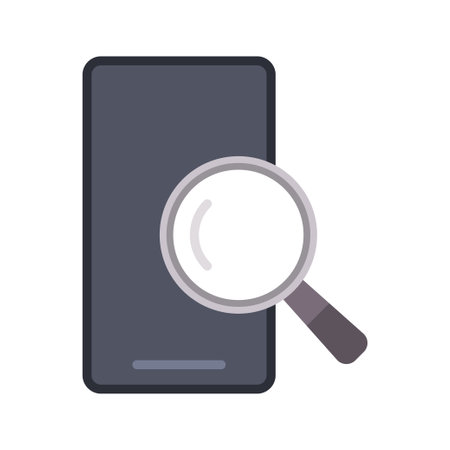 Search smartphone Icon. Smart phone with magnifier. Vector Illustration on the white background.のイラスト素材