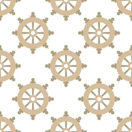 cute seamless pattern with steering wheel on white background, marine items in flat style, vector illustration for decor and design, textiles, wallpaper, wrapping paperのイラスト素材