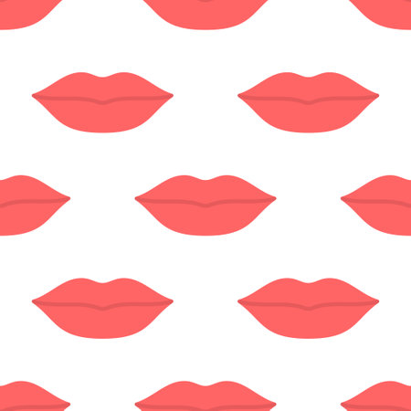 Seamless pattern, with woman s red lips on a white background. vector illustrationのイラスト素材