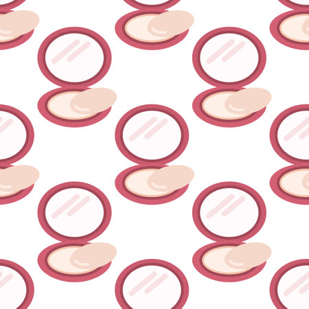 Powder case, seamless pattern. Powder for makeup in round plastic case. Cosmetic for make-up and beauty.のイラスト素材