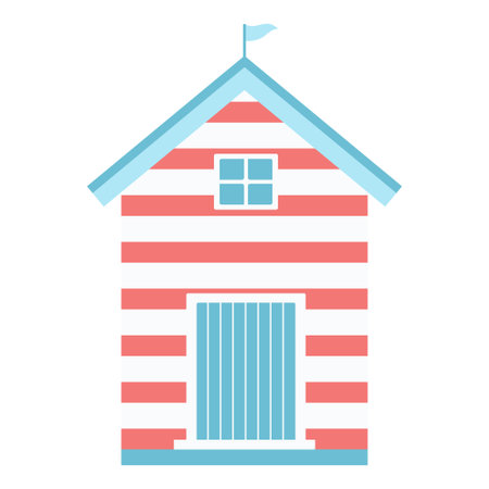 vector illustration of cartoon beach hut or changing house isolated on white background, summer traveling holidays conceptのイラスト素材