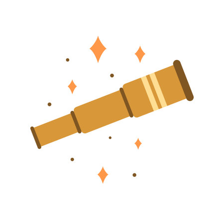 spyglass brass handheld telescope isolated on white background, flat vector illustration of navigation binoculars, cartoon styleのイラスト素材