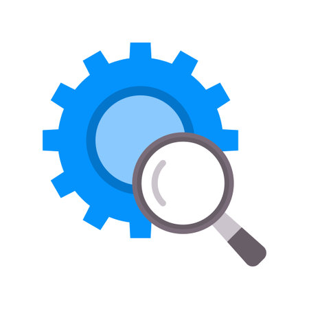 search gear icon. Magnifying glass with gears symbol. vector illustrationのイラスト素材