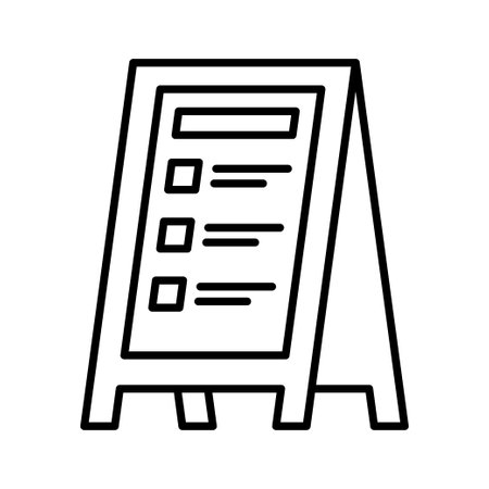 Board for restaurant menu icon. Advertising street sandwich stand, sidewalk sign. Menu of pizzerias. Chalkboard for cafe. vector illustration.のイラスト素材