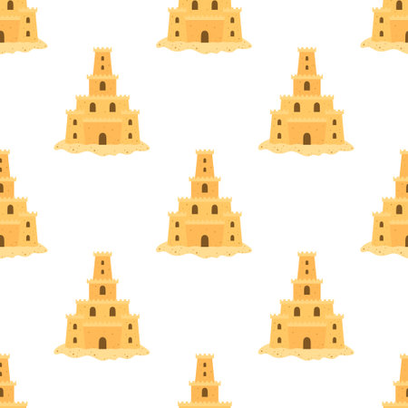 sand castle seamless pattern on white background, cartoon vector illustration of beach theme, flat designのイラスト素材