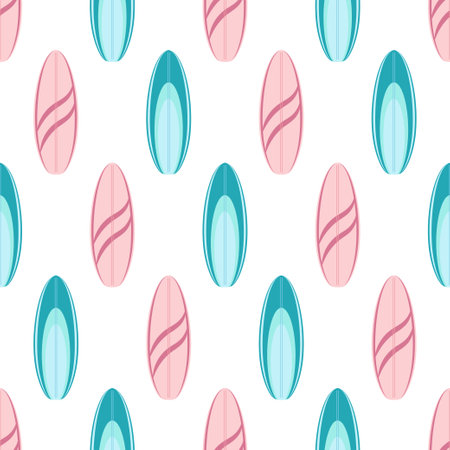 seamless pattern with surf boards, cartoon summer print, vector illustration in flat styleのイラスト素材