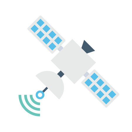 space satellite icon. Broadcast, radar, receiver. Telecommunication GPS navigation concept Vector illustrationのイラスト素材