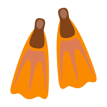 orange diving shoes for swimming and water sport activity, scuba diving fins, simple flippers in flat style, cartoon vector illustration isolated on white backgroundのイラスト素材