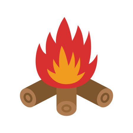 Burning bonfire icon. Burning fire with wood. Fire wood and bonfire isolated on white background. vector illustrationのイラスト素材
