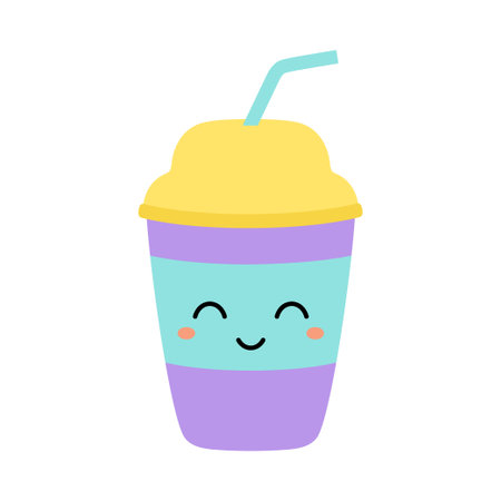 cute cup of soda cartoon comic character with smiling face happy emoji kawaii style fresh drink conceptのイラスト素材